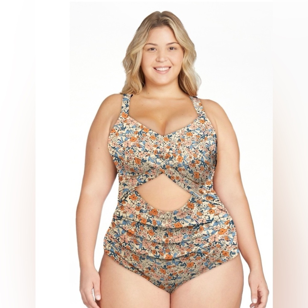🌺 a.Jesdani Floral Cutout One‑Piece Swimsuit – XXL – Tummy Control, Push‑Up